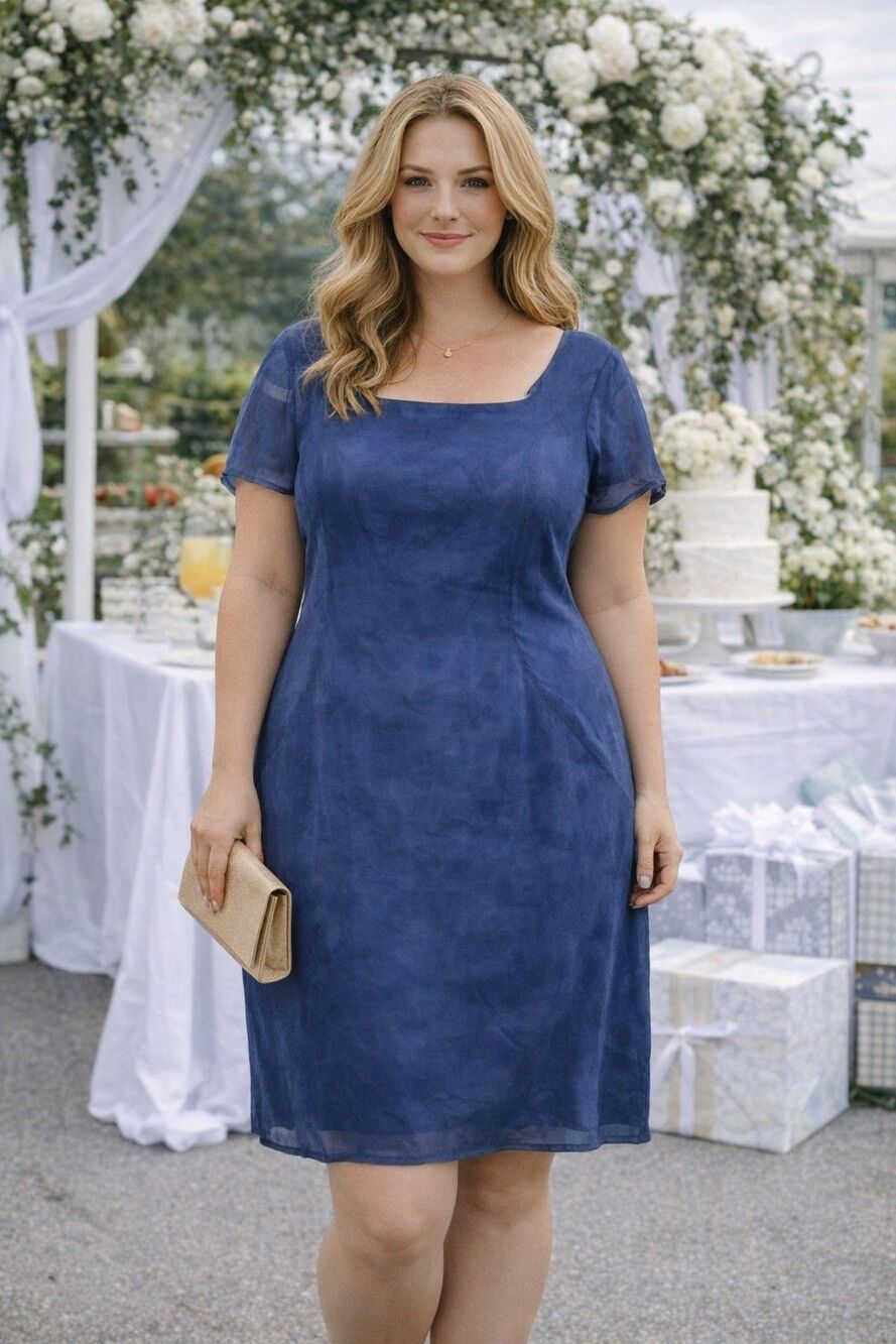 Blue 100% Viscose Shift Dress NWT Sz 14 EU 44 Esencial Made in Spain Wedding